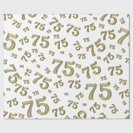 75e verjaardag Patroon nummer 75 Goud en wit Cadeaupapier (Vlak)