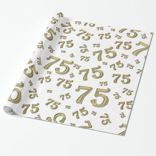 75e verjaardag Patroon nummer 75 Goud en wit Cadeaupapier (Uitgerold)