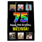 75e verjaardag: Regenboog "75", aangepaste foto's Medium Cadeauzakje (Achterkant)