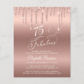75e verjaardag Roos Gold Glitter Budget Invitation (Voorkant)