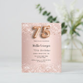 75e verjaardag roos gouden roze confetti uitnodigi (Staand voorkant)