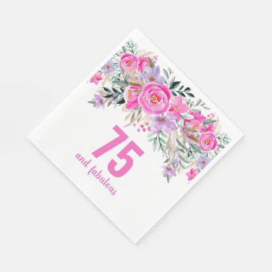 75e verjaardag roze bloemenfeestje servetten (Hoek)