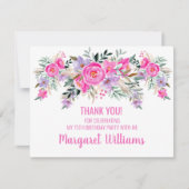 75e verjaardag roze floral bedankkaart (Voorkant)