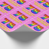 75e verjaardag: roze strepen & harten, regenboog # cadeaupapier (Hoek)