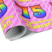 75e verjaardag: roze strepen & harten, regenboog # cadeaupapier (Rol Hoek)