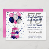 75e verjaardag roze taart opslaan de datum uitnodi kaart (Voorkant / Achterkant)