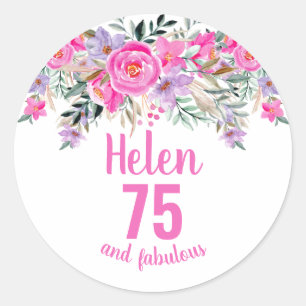 75e verjaardag roze waterverf florale klassieke ro ronde sticker