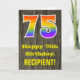 75e verjaardag: Rustieke Faux Wood Look, Regenboog Kaart