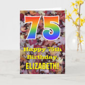 75e verjaardag; rustieke herfstbladeren; regenboog kaart (Gele Bloem)