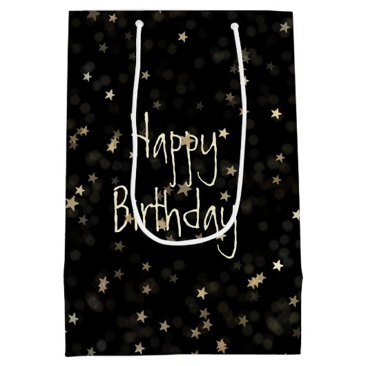 75e verjaardag Sparklers op zwart met sterren Medium Cadeauzakje (Achterkant)