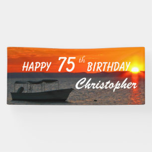 75e Verjaardag Teken Gevist Boot bij Sunset Banner