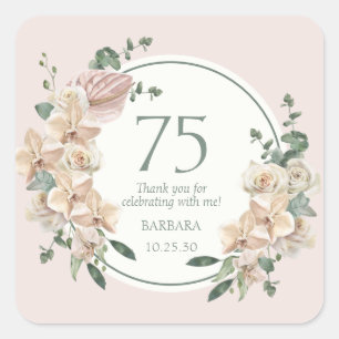 75e verjaardag tropische bloemen dank u vierkante sticker