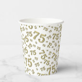 75e verjaardag Willekeurig nummer patroon Gold/Whi Papieren Bekers (Rechts)