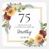 75e verjaardag zonnebloemen dank u vierkante sticker (Voorkant)