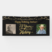 75e verjaardag zwart gouden string lichten retro f spandoek (Horizontaal)