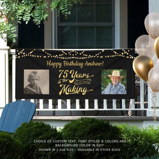 75e verjaardag zwart gouden string lichten retro f spandoek