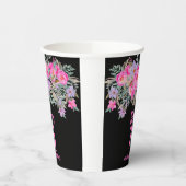 75e verjaardag zwart roze bloemenpapier bekers (Links)