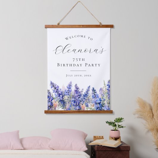 75e Verjaardagsfeest Juli Geboorte Bloem Welkom Hangend Wandkleed (Slaapkamer)