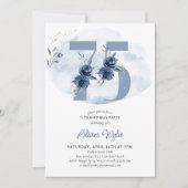 75e Verjaardagsfeest Kust Blauw Bloemen Nummer 75 Kaart (Voorkant)