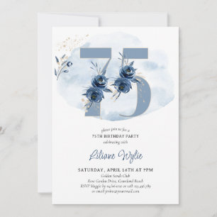 75e Verjaardagsfeest Kust Blauw Bloemen Nummer 75 Kaart