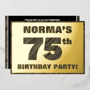 75e Verjaardagsfeest — Opvallende, namaak-houtstru Folie Uitnodiging