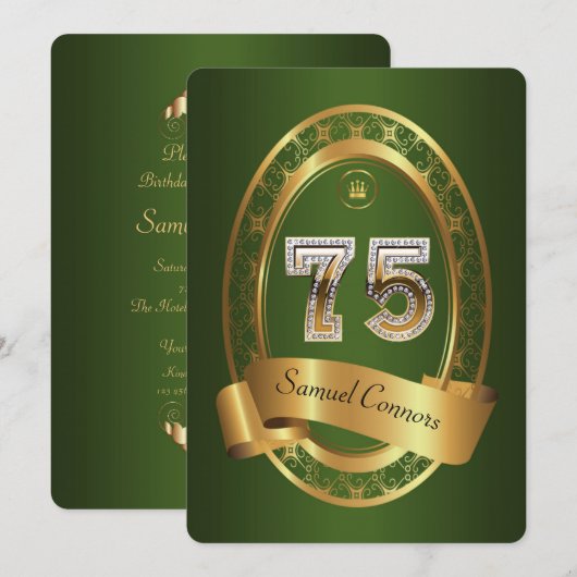 75e, verjaardagsfeest vrouw man, elegante kleur kaart (Voorkant / Achterkant)