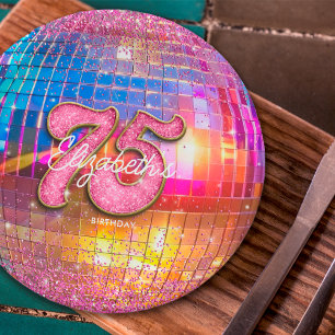 75e verjaardagsfeestje Gouden Roze Glitter Disco B Papieren Bordje