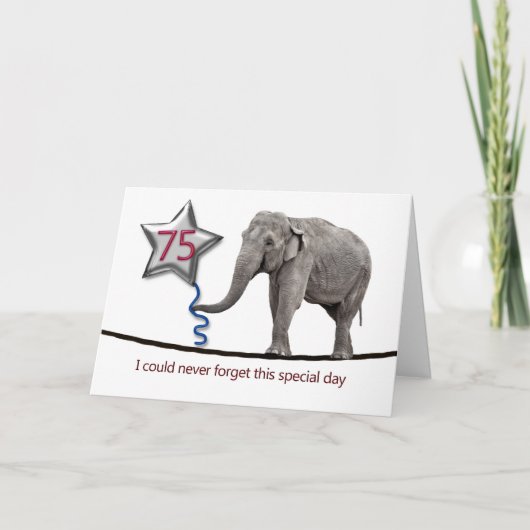 75e verjaardagskaart met koorddansende olifant kaart (Voorkant)