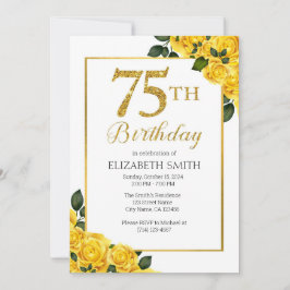 75e Verjaardagsuitnodiging Sjabloon Yellow Roses Kaart
