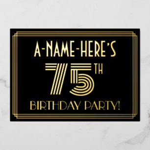 75e verluierdagfeest — Art Deco-stijl “75” + naam Folie Uitnodiging