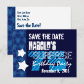 75e Verrassing Verjaardag Save the Date Blue Stars Aankondigingskaart (Voorkant / Achterkant)