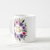 75ème Anniversaire Mug - Couronne florale avec num (Devant gauche)