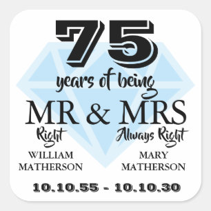 75ste Diamanten bruiloft M. Mrs Right Vierkante Sticker