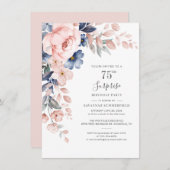 75ste verjaardag Roze bloemmotief botanisch blad Kaart (Voorkant / Achterkant)