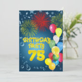 75ste verjaardag Uitnodiging met ballonnen (Staand voorkant)
