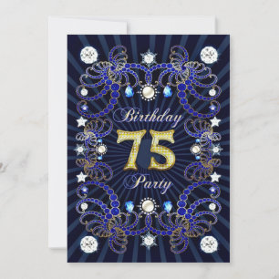 75ste verjaardagsfeest met massa's juwelen kaart
