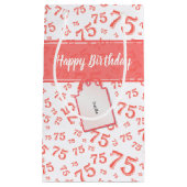 75th Biirthday Random Number Pattern Coral/White Klein Cadeauzakje (Voorkant)