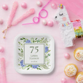 75th Birthday Blue Hydrangeas Papieren Bordje (Feest)