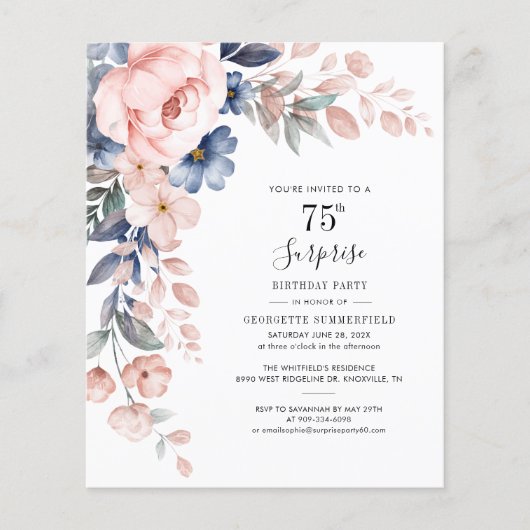75th Birthday Botanical Floral Party Invitation (Voorkant)
