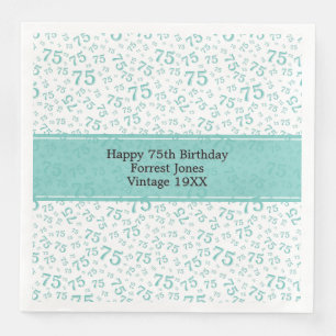 75th Birthday Cool Getal Patroon Blauwgroen/Wit Servet