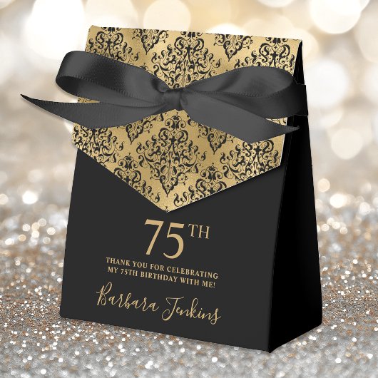 75th Birthday Gold Damask Thank You Bedankdoosjes