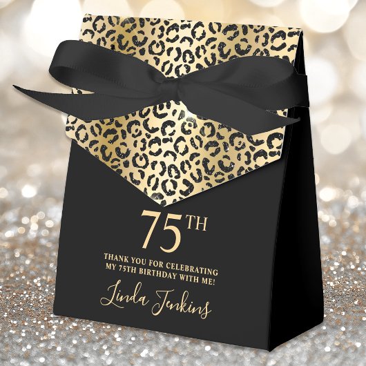 75th Birthday Gold Leopard Print Thank You  Bedankdoosjes
