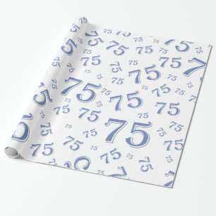 75th Birthday Number Pattern 75 Blue and White Cadeaupapier