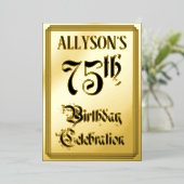 75th Birthday Party — Elegant Script + aangepaste  Folie Uitnodiging (Staand Voorkant)