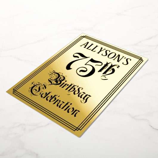75th Birthday Party — Elegant Script + aangepaste  Folie Uitnodiging (Gedraaid)