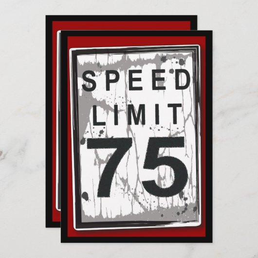 75th Birthday Party Grungy Speed Limit Sign Kaart (Voorkant / Achterkant)
