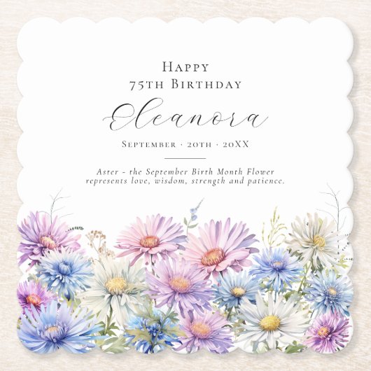 75th Birthday September Birth Flower Custom Kartonnen Onderzetters (Voorkant)