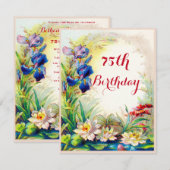 75th Birthday  Waterlilies en Iris Flowers Kaart (Voorkant / Achterkant)