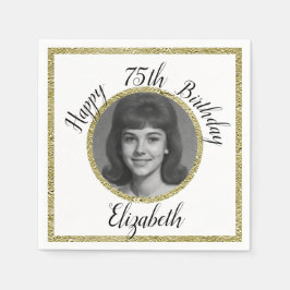 75th Custom Photo White and Gold Birthday Servet