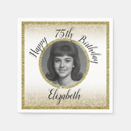 75th Custom Photo White and Gold Birthday Servet